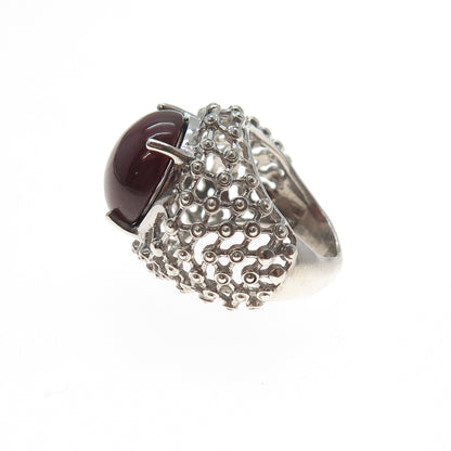 925 Sterling Silver Vintage Real Carnelian Modernist Beaded Mesh Ring Size 5.25