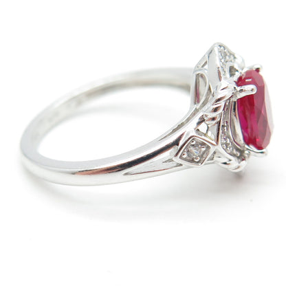 925 Sterling Silver Lab-Created Ruby & C Z Ring Size 7