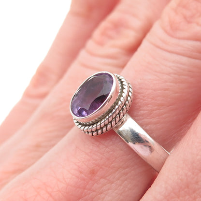 925 Sterling Silver Vintage Real Oval-Cut Amethyst Ring Size 8