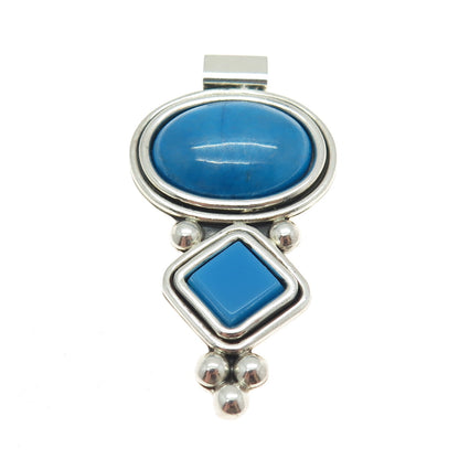 925 Sterling Silver Vintage Mexico Faux Turquoise Gemstone Ethnic Pendant