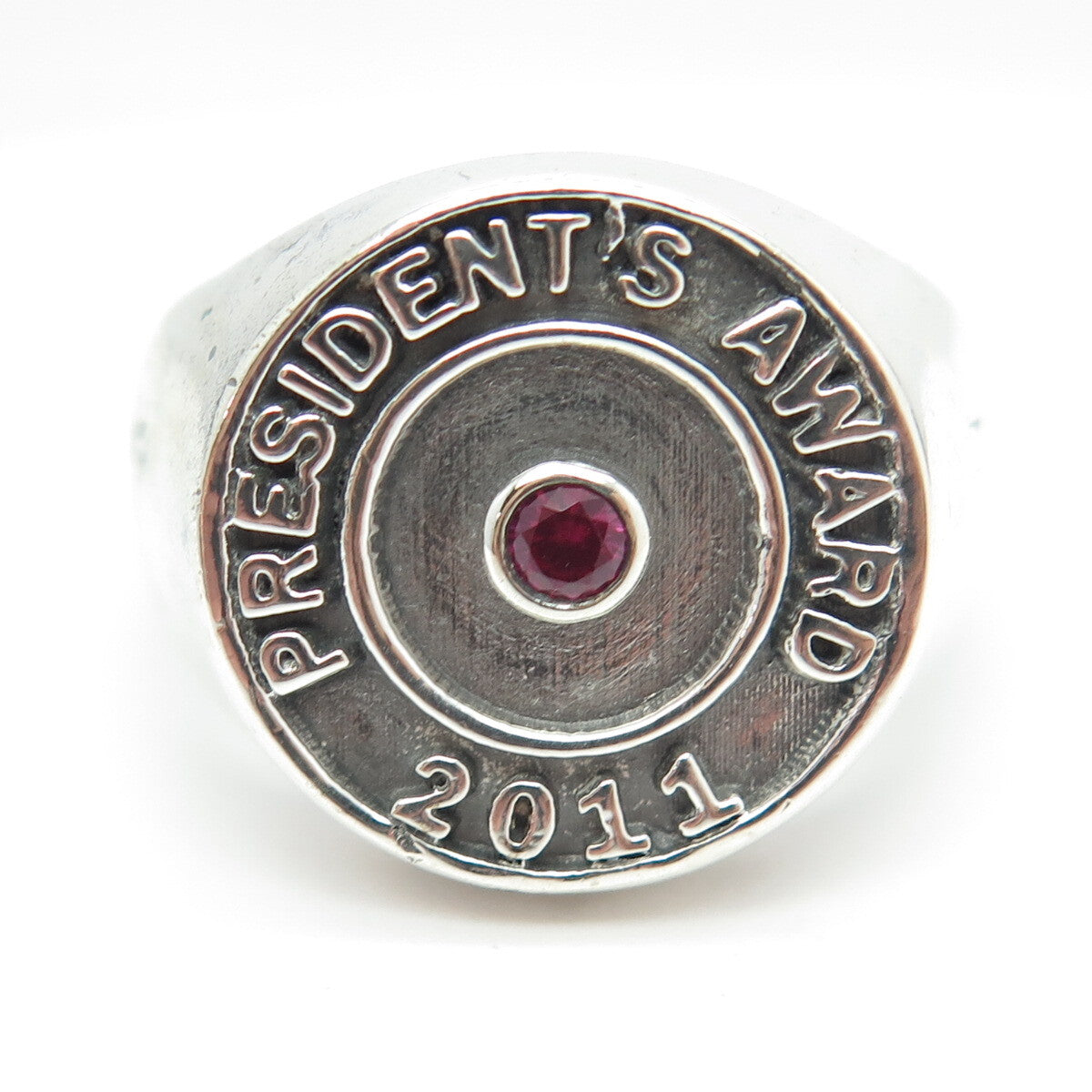 925 Sterling Silver Real Ruby "President's Award 2011" Signet Ring Size 11.25