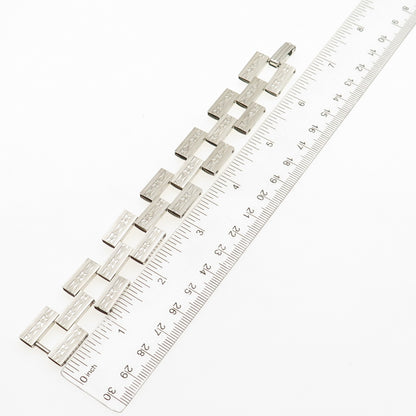 925 Sterling Silver Antique Art Deco Engraved Floral Panel Link Bracelet 6"