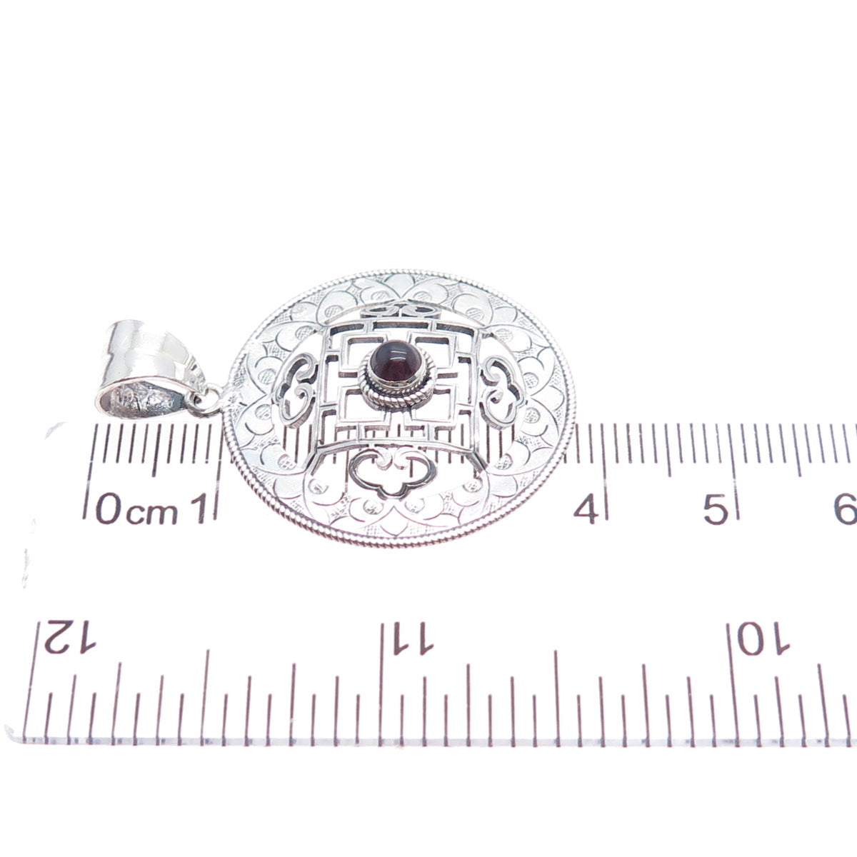 925 Sterling Silver Vintage Real Tourmaline Ornate Charm Pendant