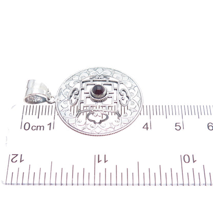925 Sterling Silver Vintage Real Tourmaline Ornate Charm Pendant