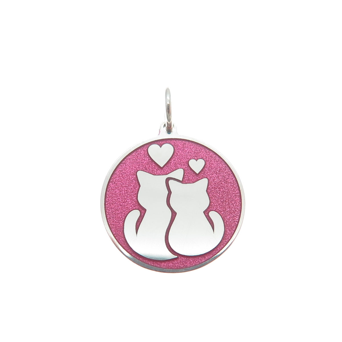 925 Sterling Silver Purple Pink Enamel Mom & Child Cat Heart Minimalist Pendant
