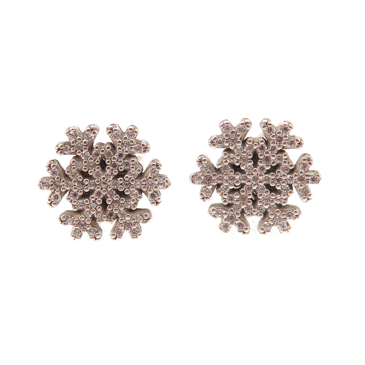 Pandora 925 Sterling Silver Round-Cut C Z Sparkling Snowflake Stud Earrings