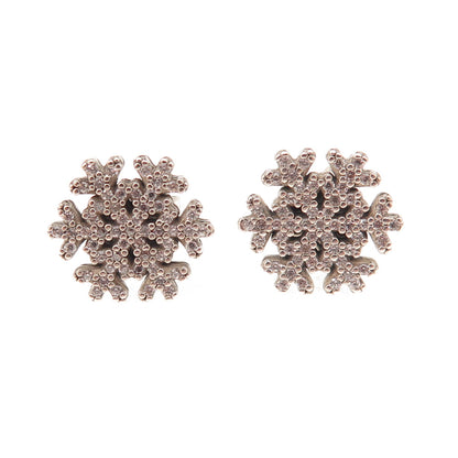 Pandora 925 Sterling Silver Round-Cut C Z Sparkling Snowflake Stud Earrings