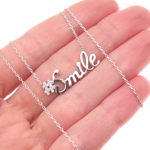 925 Sterling Silver Round-Cut C Z #Smile Cable Chain Necklace 16-18"