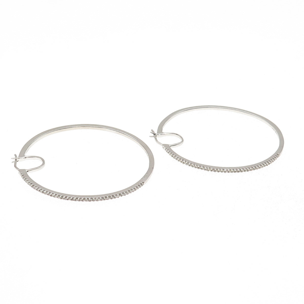 Sun 925 Sterling Silver Real Round-Cut Diamond Large Hoop Earrings