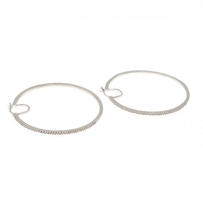 Sun 925 Sterling Silver Real Round-Cut Diamond Large Hoop Earrings