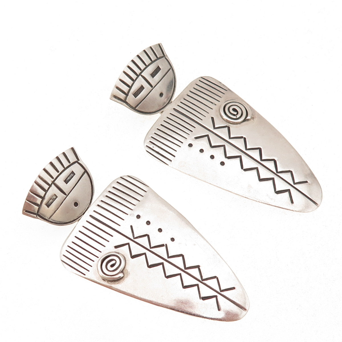Old Pawn 925 Sterling Silver Vintage Southwestern Kachina Doll Dangle Earrings