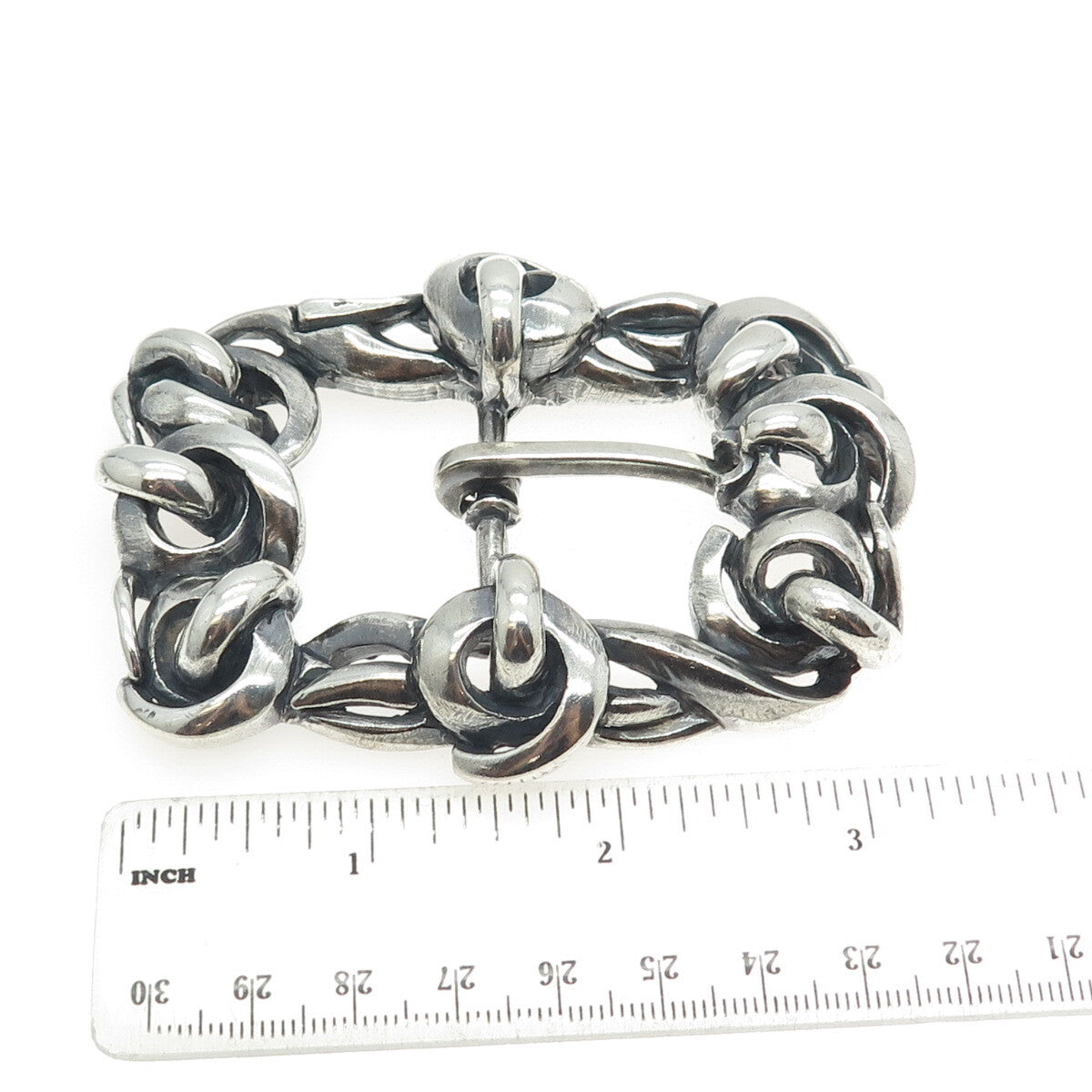 925 Sterling Silver Vintage Spiral Link Solid 140.8g Brutalist Belt Buckle