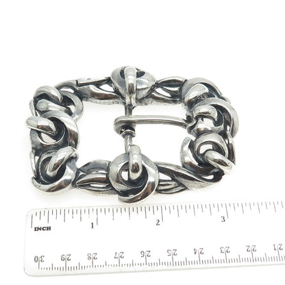 925 Sterling Silver Vintage Spiral Link Solid 140.8g Brutalist Belt Buckle