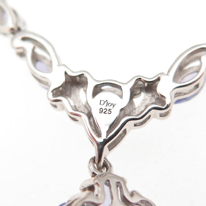 D'Joy 925 Sterling Silver Real Tanzanite Floral Cable Chain Necklace 18-20"