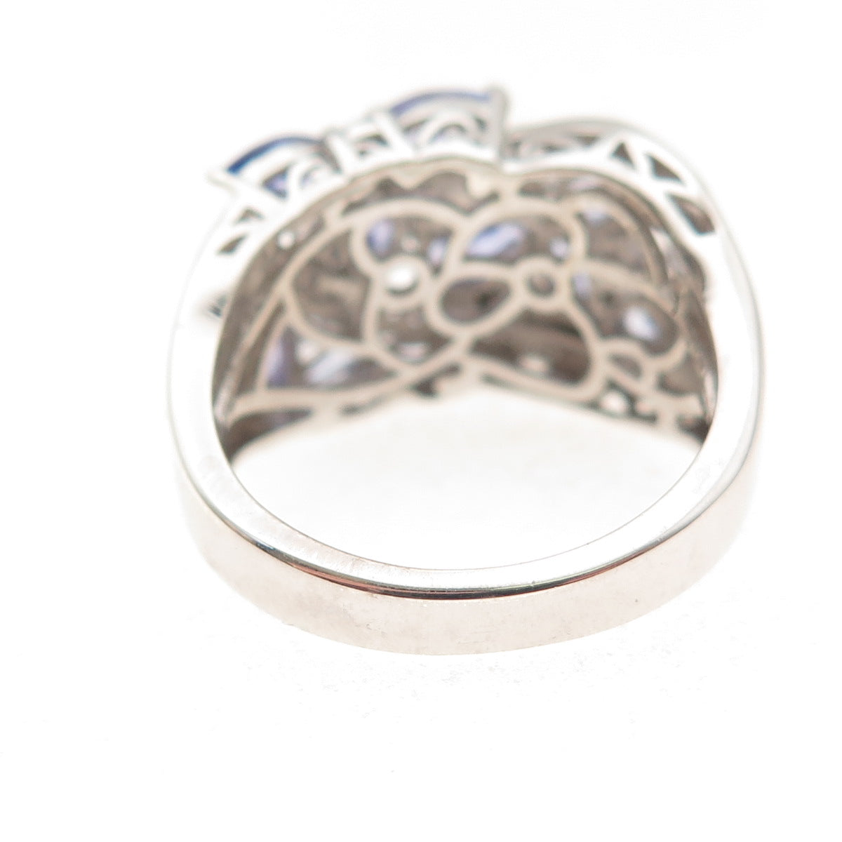 Chuck Clemency 925 Sterling Silver Real Tanzanite & White Topaz Ring Size 8.25