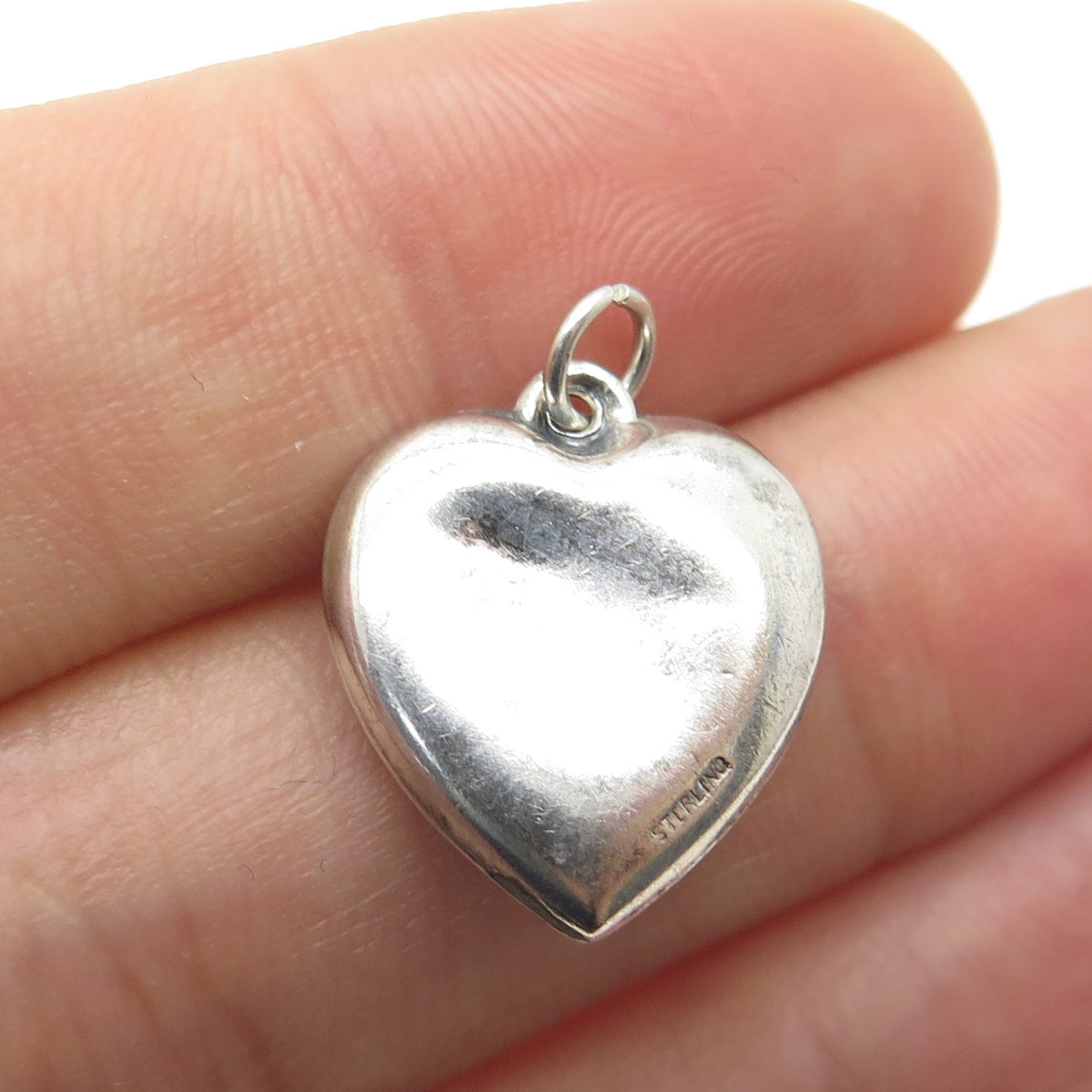 925 Sterling Silver Antique Art Deco Repousse Chatelaine Heart Charm Pendant