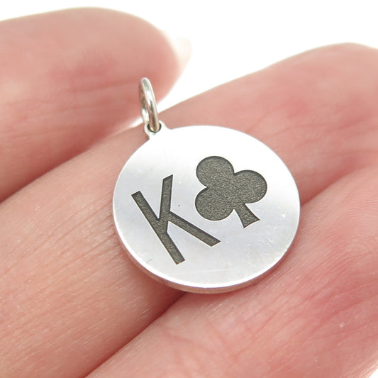 925 Sterling Silver Black Enamel King of Clubs Playing Card Charm Pendant