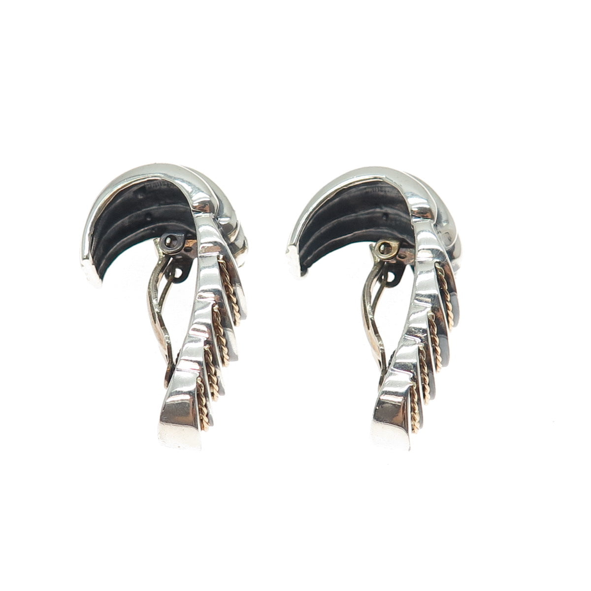 925 Sterling Silver & 14K Gold Vintage DND Artisan Modernist Clip On Earrings