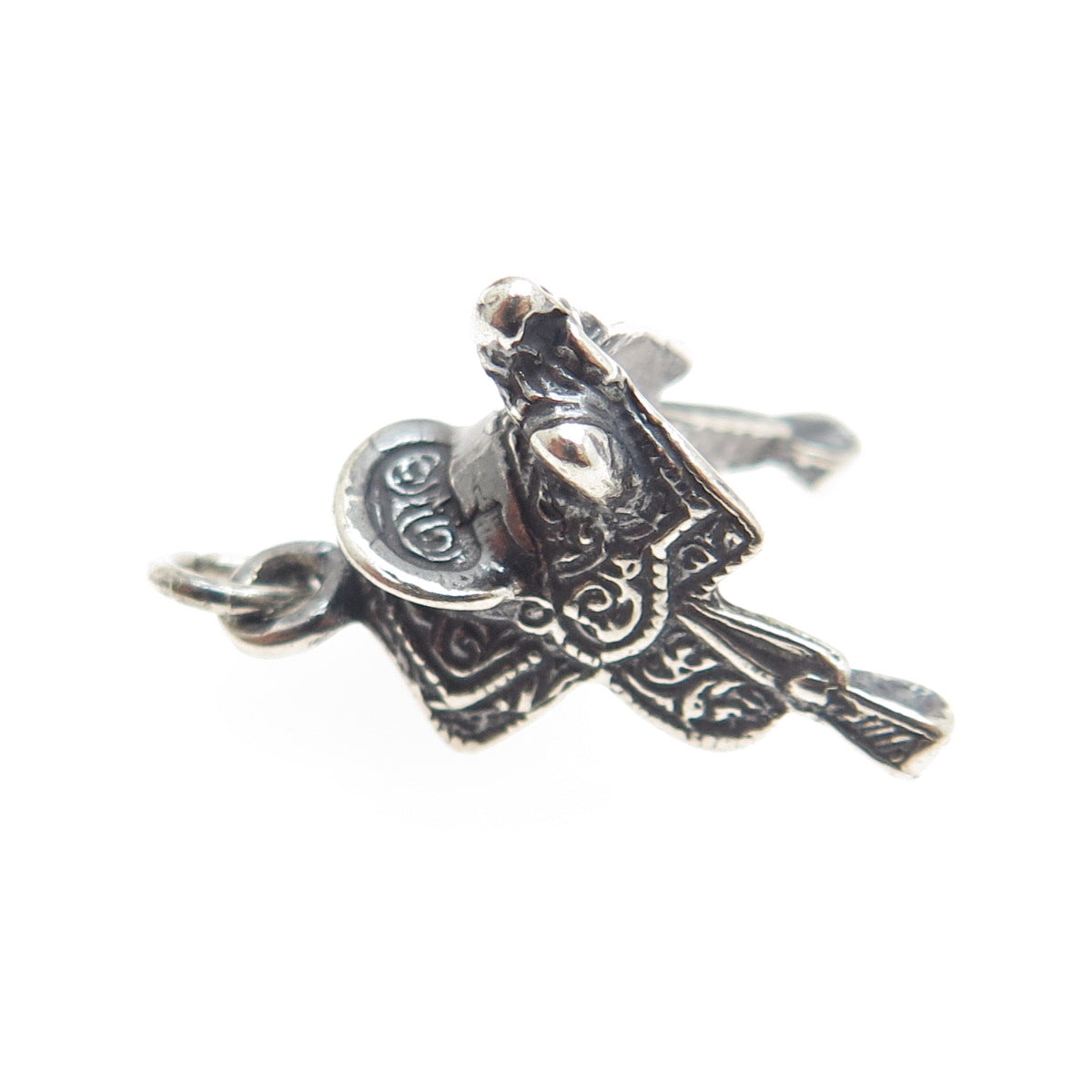 925 Sterling Silver Vintage Western Saddle Oxidized Minimalist Charm Pendant