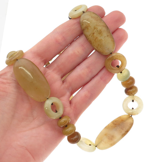 925 Sterling Silver Vintage Real Jade Multi-Beads Heavy 135.9g Necklace 28"