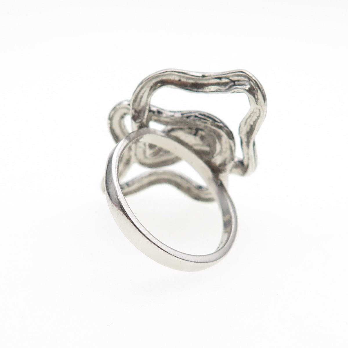 925 Sterling Silver Vintage Modernist Interlocked Oxidized Ring Size 6.5