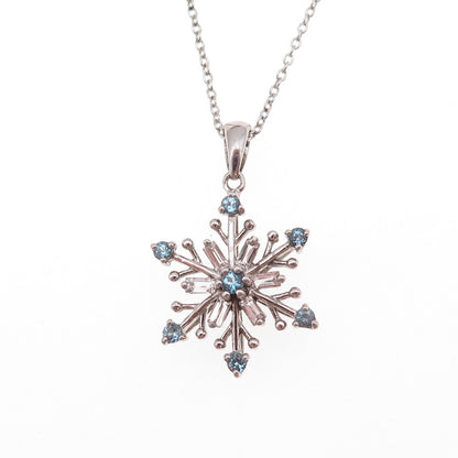 Alwand Vahan 925 Sterling Real Blue & White Topaz Snowflake Chain Necklace 18"