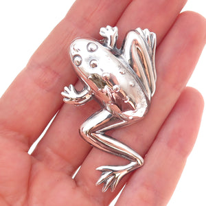 925 Sterling Silver Vintage Frog Good Luck Oxidized Pin Brooch