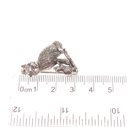 925 Sterling Silver Vintage Cat & Mouse Oxidized Pin Brooch