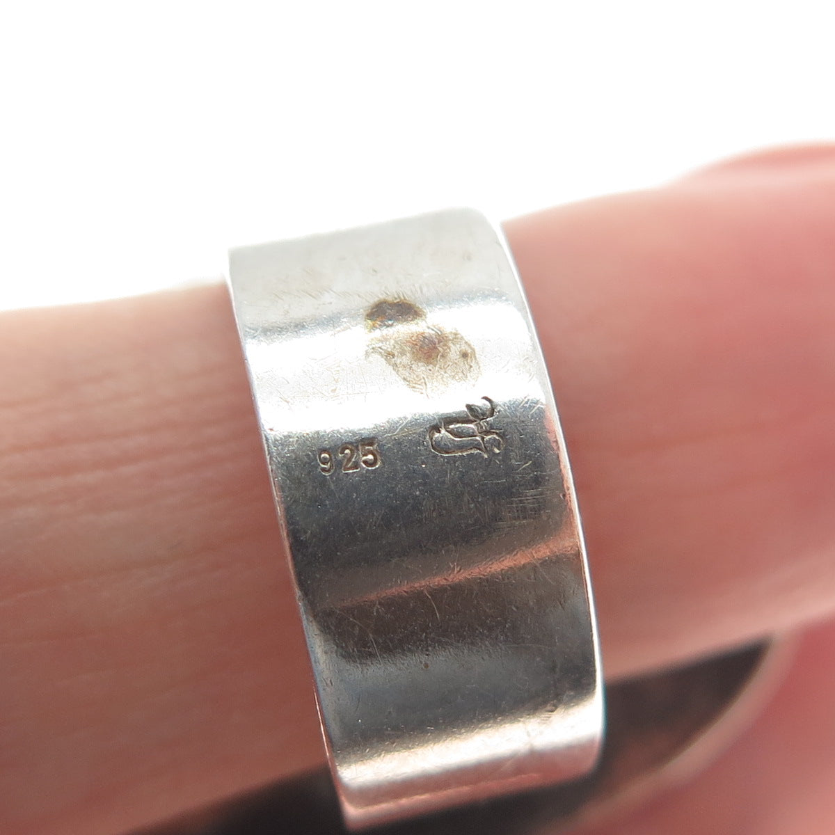 925 Sterling Silver Vintage LA Poland Real Amber Modernist Domed Ring Size 8