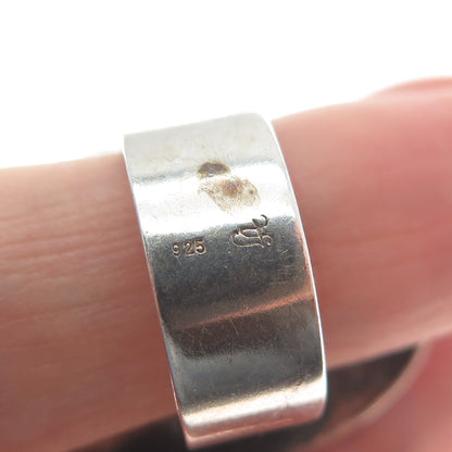 925 Sterling Silver Vintage LA Poland Real Amber Modernist Domed Ring Size 8