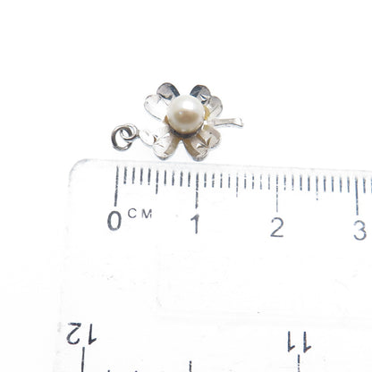 RICHLINE 925 Sterling Silver Antique Real Pearl Clover Minimalist Charm Pendant