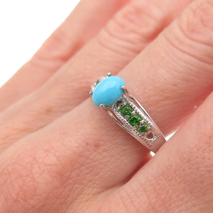 Chuck Clemency 925 Sterling Silver Real Turquoise & Peridot Ring Size 8.25