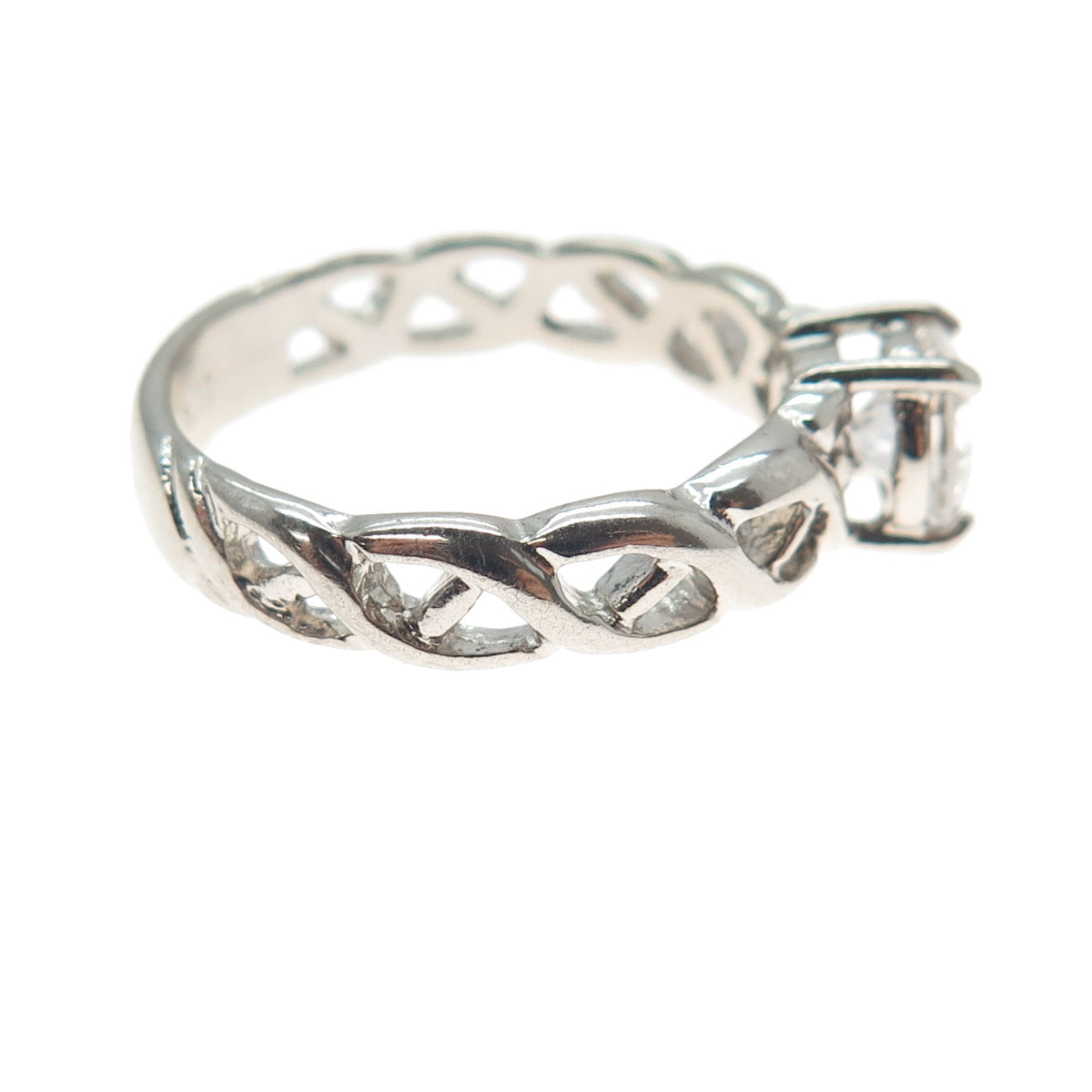 SETA 925 Sterling Silver Vintage Round-Cut C Z Celtic Engagement Ring Size 7.75