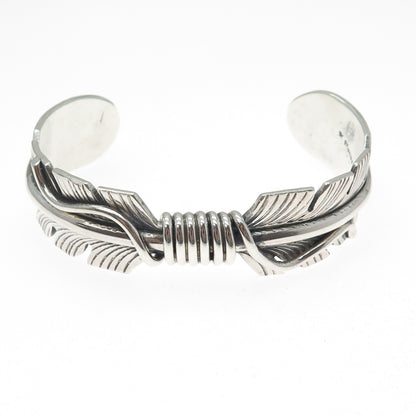 MIKE THOMAS JR NAVAJO Old Pawn Sterling Silver Feather Adjustable Bracelet 6.75"