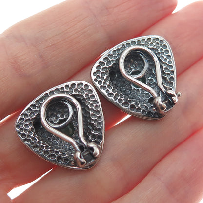 925 Sterling Silver Vintage Real Emerald Modernist Oxidized Clip On Earrings