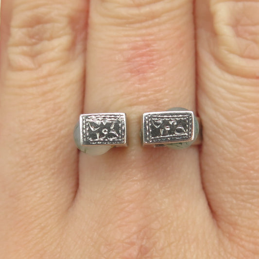 925 Sterling Silver Vintage Siam Real Agate Gem Engraved Gap Ring Size 8.75
