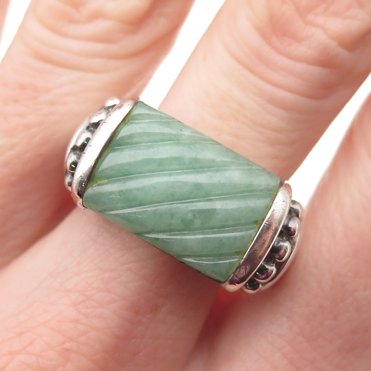 Judith Ripka 925 Sterling Silver Vintage Real Jade Oxidized Ring Size 10