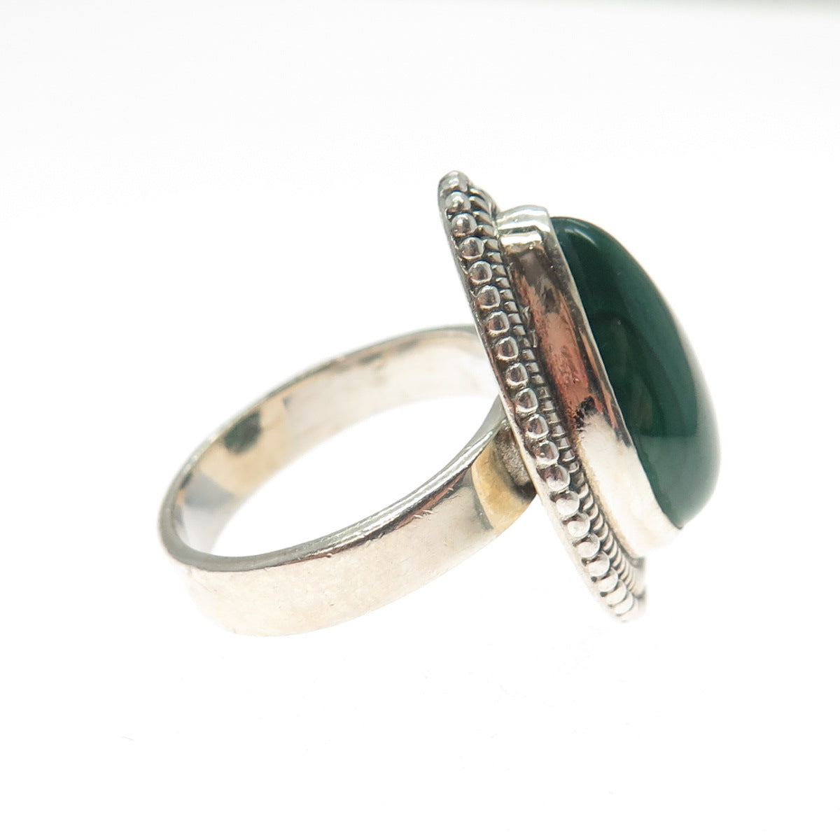 925 Sterling Silver Vintage Southwestern Real Malachite Teardrop Ring Size 6.25