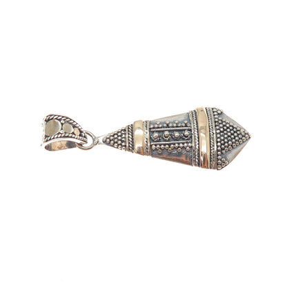 925 Sterling Silver 2-Tone Vintage Modernist Granulated Oxidized Charm Pendant