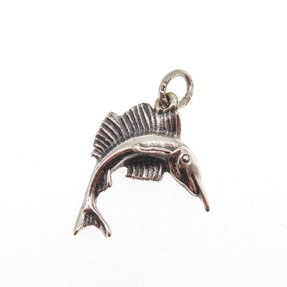 Beau 925 Sterling Silver Vintage Sword Fish Oxidized Mini Charm Pendant