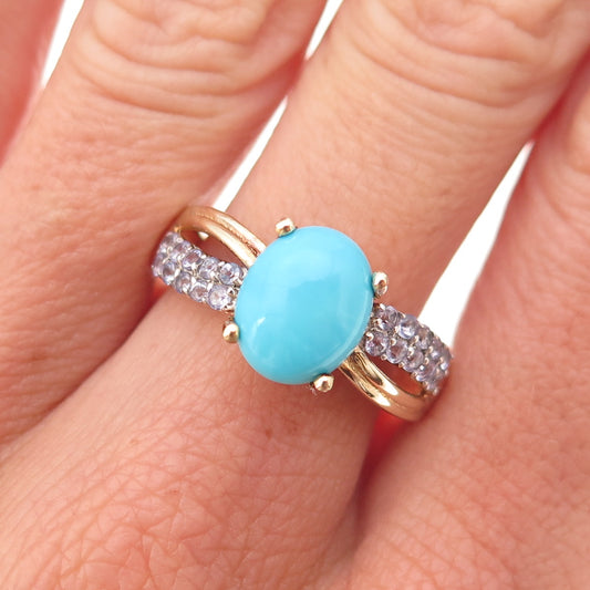 Chuck Clemency 925 Sterling Gold Plated Real Turquoise Tanzanite Ring Size 8.25
