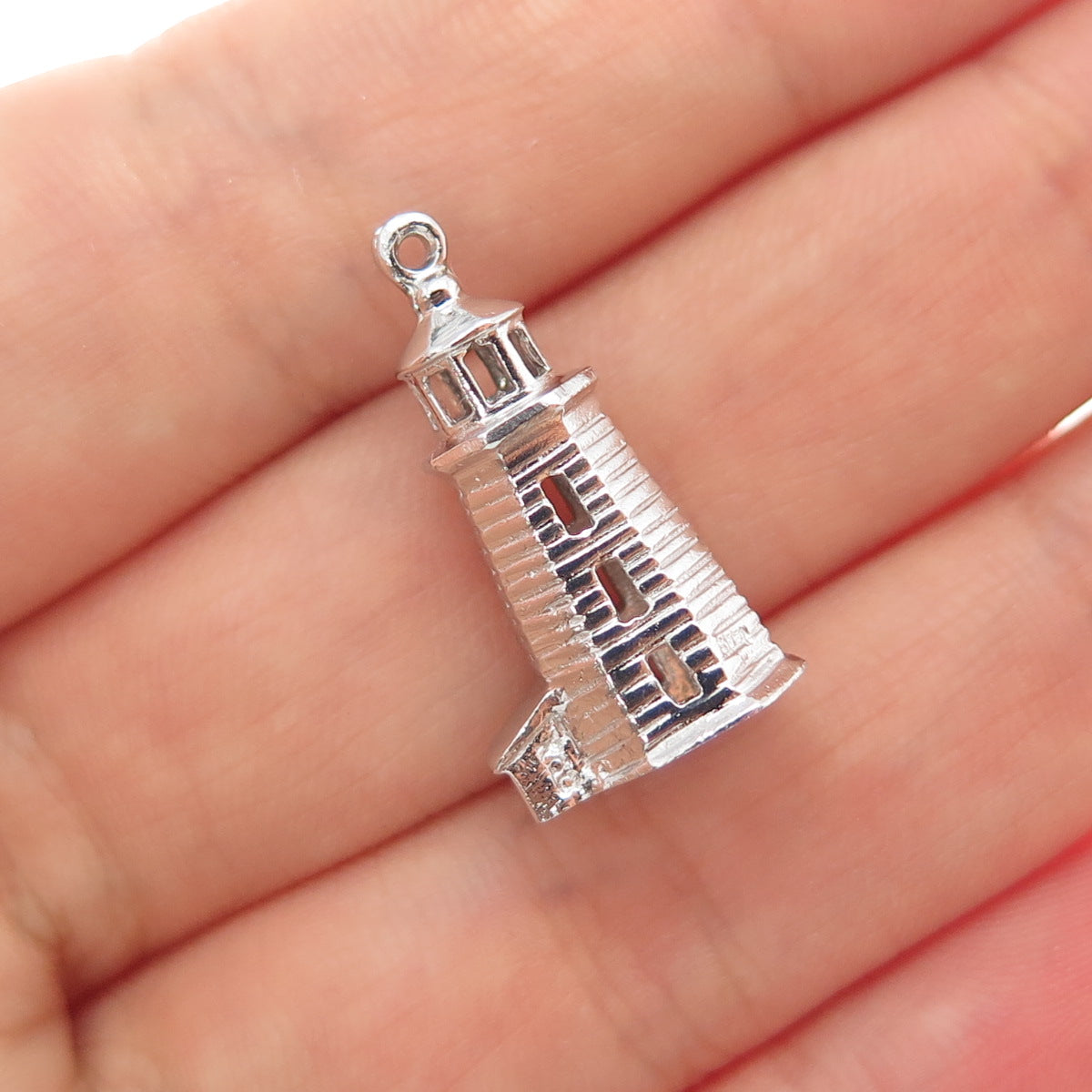 925 Sterling Silver Vintage Lighthouse 3D Charm Pendant