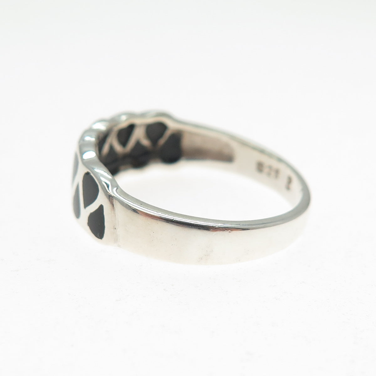 925 Sterling Silver Vintage Real Black Onyx Modernist Zig Zag Ring Size 8.75