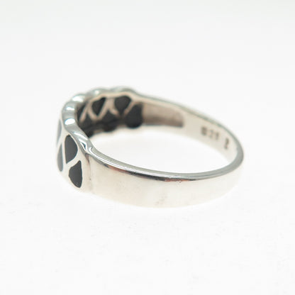 925 Sterling Silver Vintage Real Black Onyx Modernist Zig Zag Ring Size 8.75