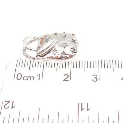 925 Sterling Silver Round-Cut C Z Ladies Purse Charm Pendant