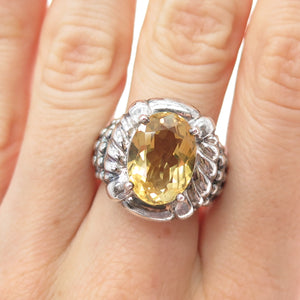 CLYDE DUNEIER CID 925 Sterling Silver Vintage Real Citrine Ribbed Ring Size 7.75