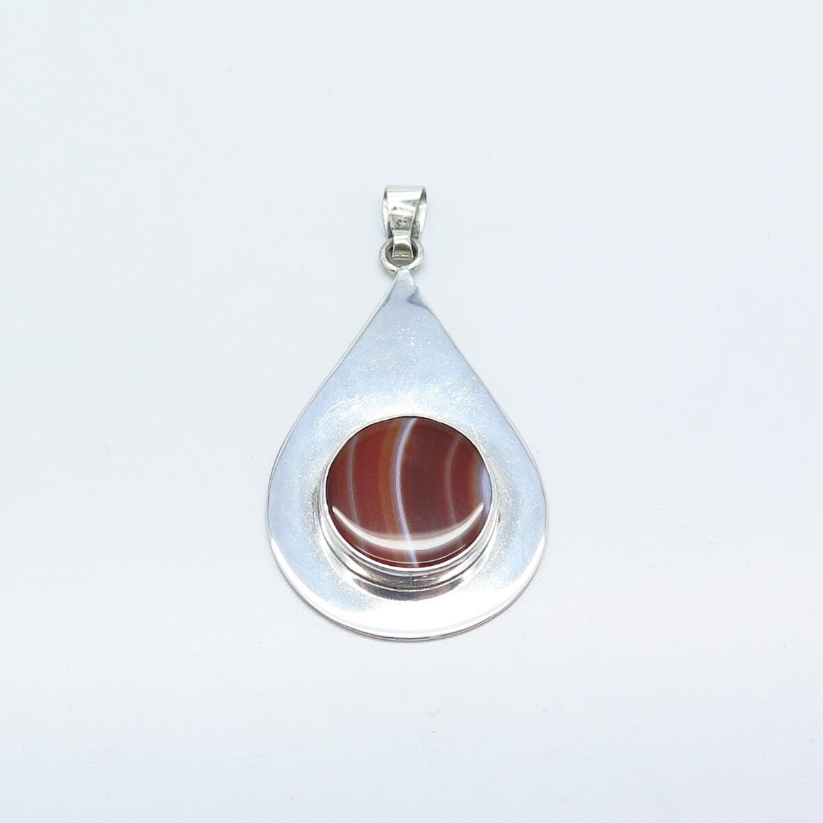 925 Sterling Silver Vintage Israel Real Agate Gemstone Pendant
