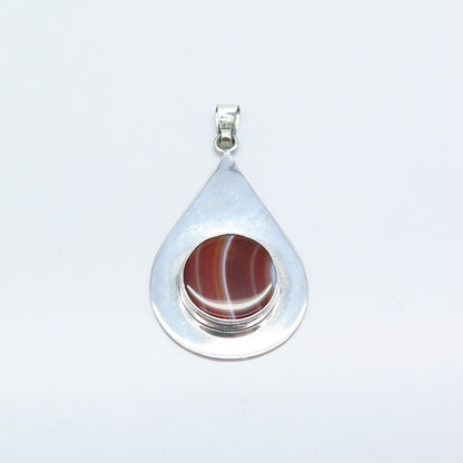 925 Sterling Silver Vintage Israel Real Agate Gemstone Pendant