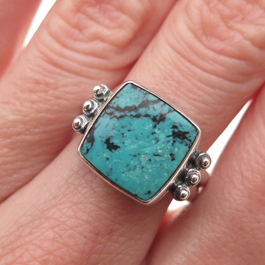 Chipita 925 Sterling Silver Vintage Real Turquoise Oxidized Ring Size 7.25