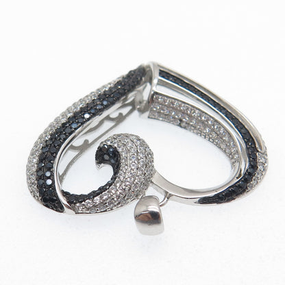 925 Sterling Silver Real Round-Cut Black Spinel & C Z Heart Pendant